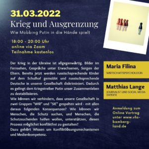 Read more about the article 31.03.2022 – Vortrag: Krieg und Ausgrenzung